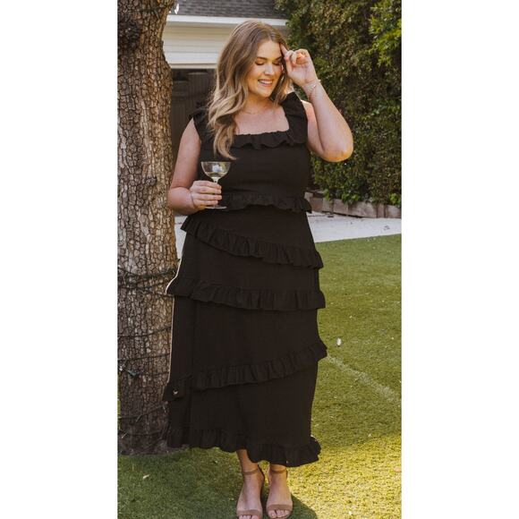 Show Me Your Mumu Dresses & Skirts - NWT SMY MuMu Greta Dress Midi Black Stretch Size 1X Formal Dance Ruffle Dainty